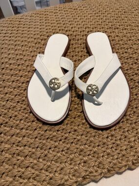 Tory Burch White Leather Thong Sandals